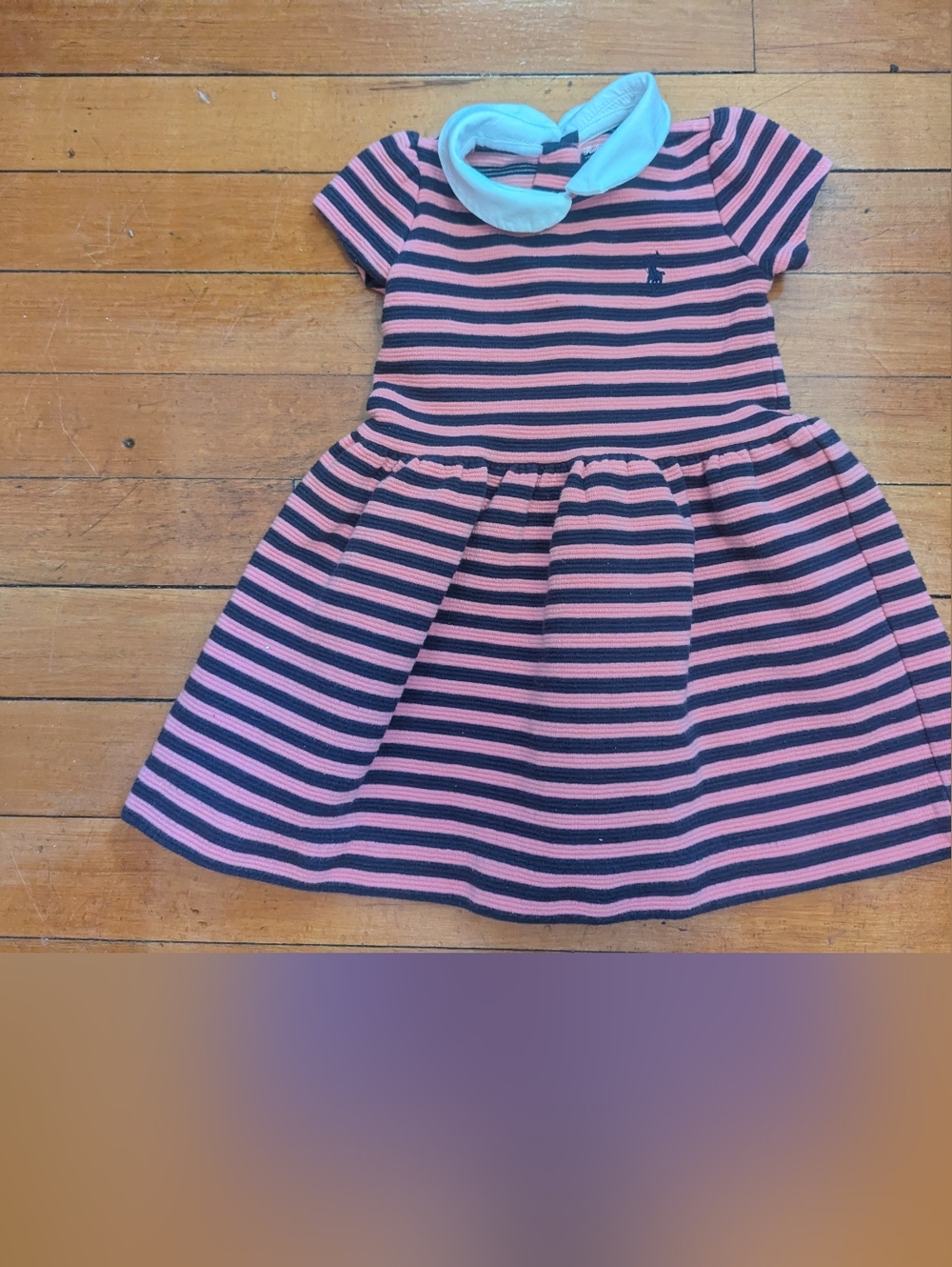 Ralph Lauren Baby Girl Polo Dress 12M Pink Blue Striped Pique Cotton Fit & Flare